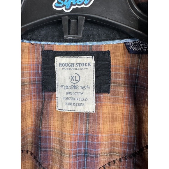 Rough Stock Panhandle XL Orange Plaid Contrast Cuff Pearl Snap Long Sleeve Shirt - Picture 5 of 8